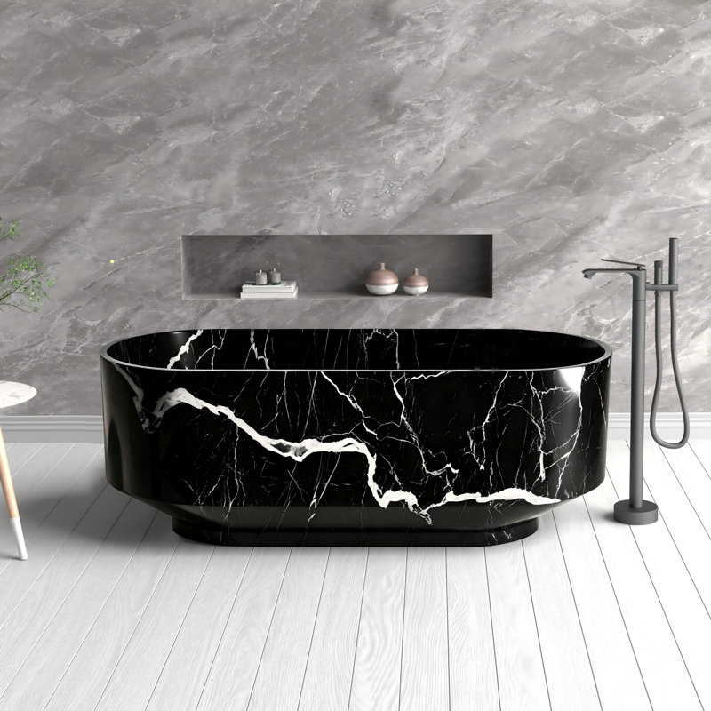 Baignoire autoportante en pierre 67 po Monarch Marquina avec finition polie Monarch, Black 