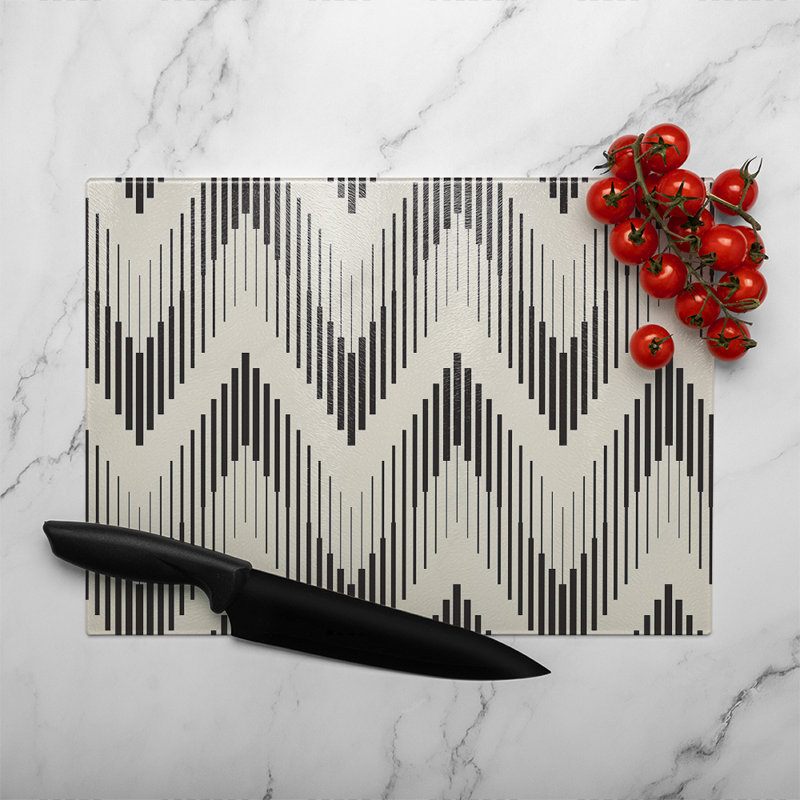 Geometric Zig Zag Glass Chopping Board, 28cm L x 20cm W