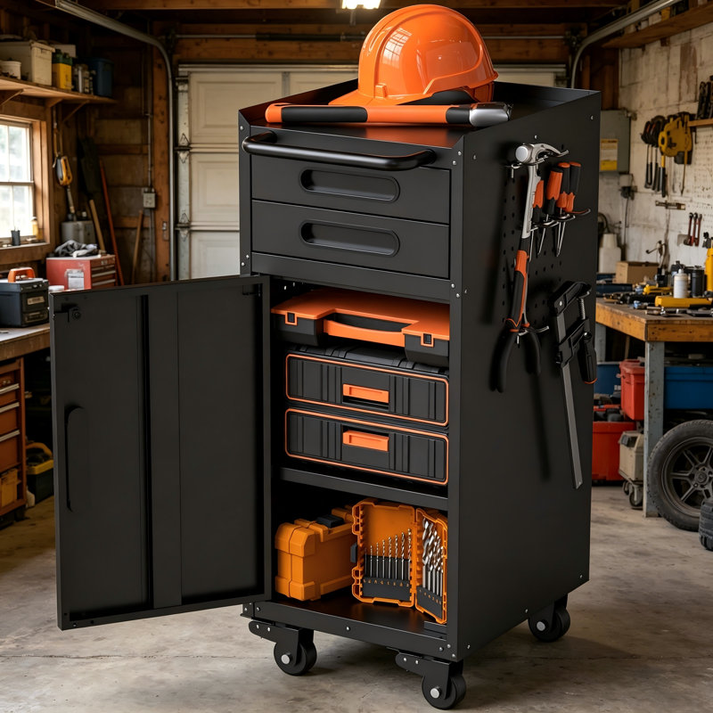 Armoire à outils roulante étroite de 34,3 pouces - avec tiroirs doubles verrouillables, conception mince et peu encombrante - Rangement spécialisé pour les espaces de garage serrés