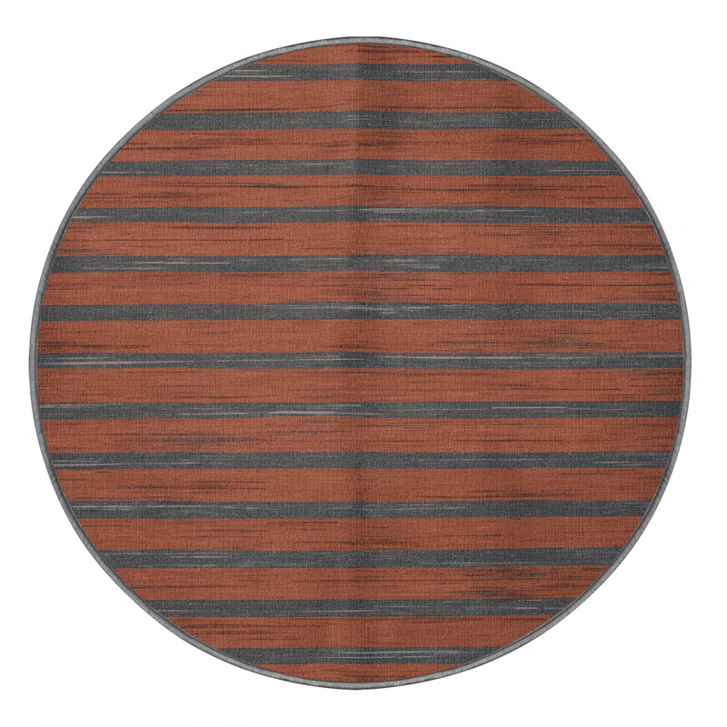Tapis brun à rayures horizontales lavable à la machine, Rond 5 pi