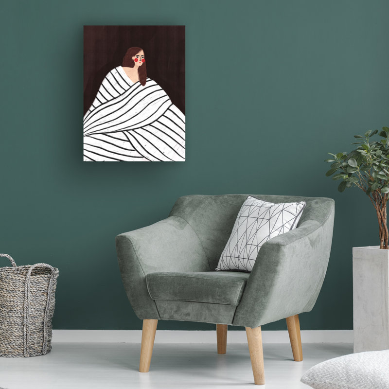 Œuvre sur toile «Bachelor», la femme aux rayures noires et blanches, H 19 po x l 14 po