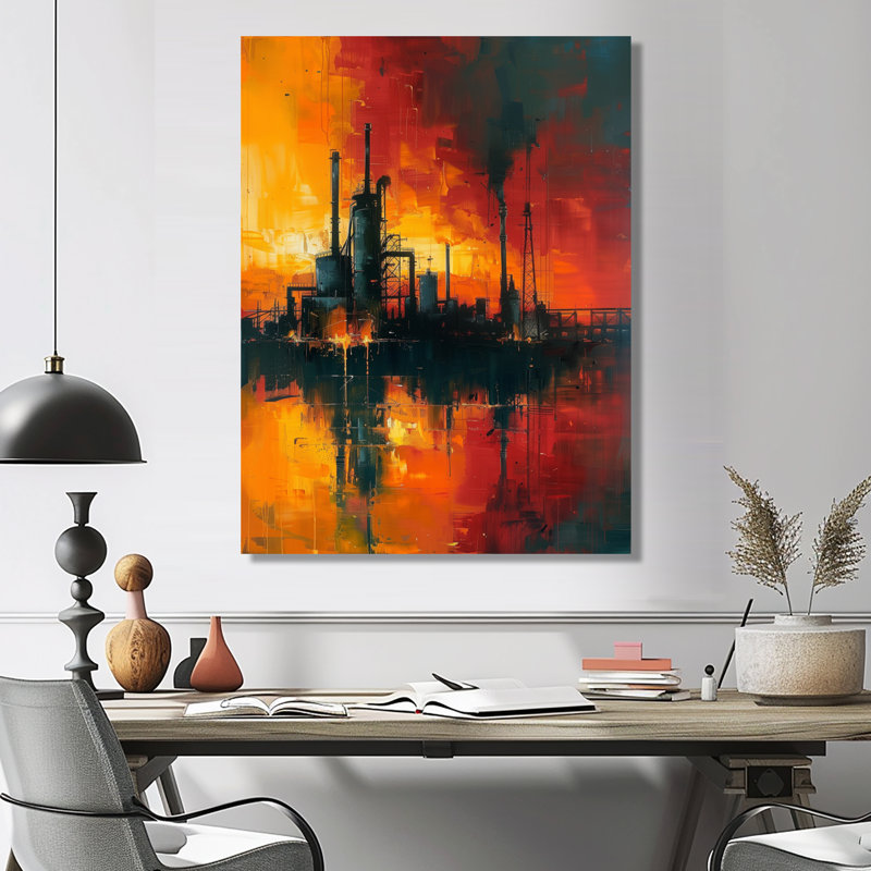 «Red Industrial Factory Polution II», impression d'art mural, Toile tendue, H 40 po x l 30 po x P 1,5 po