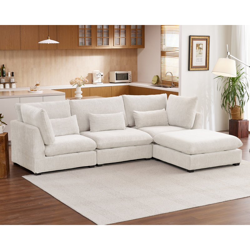 120"Oversized Modular Sectional Sofa for Living Room 4-Seat L Shape Couch Chenille Sofa Large Sleeper Bed with Convertible Ottoman,Light Gray