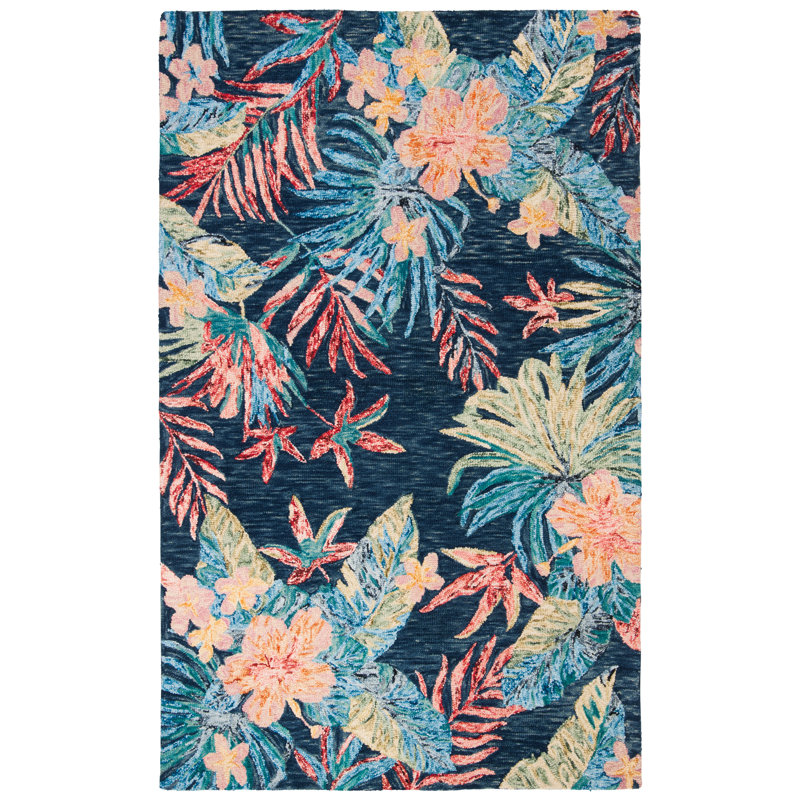 Tapis floral en laine touffeté à la main Toro, Rectangle 4 pi x 6 pi