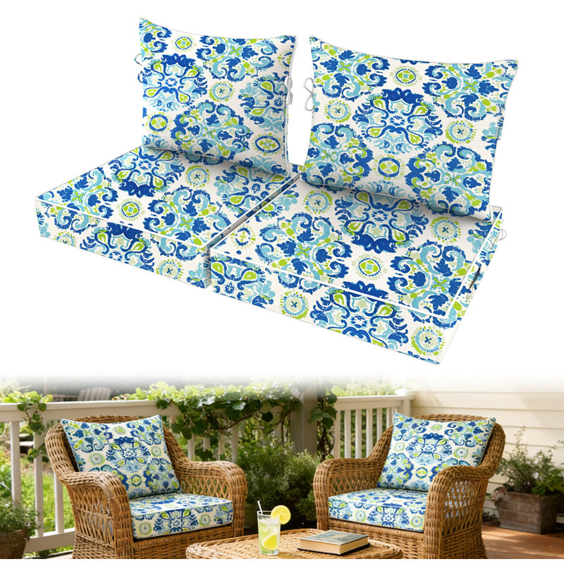 Fade Resistant Outdoor Chair Cushions Set Of 2, Deep Seat Patio Cushions 22 X 22 With Removable Cover, 28D High Resilience Foam Replacement Outdoor Seat Cushions With For Sofa, Adirondack Chair, Sectional,Spherical