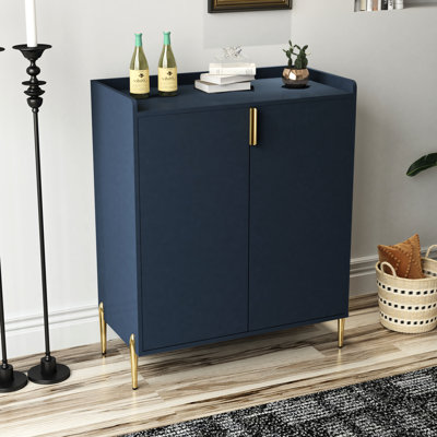 Buffet multifonctionnel avec 2 portes, porte-bouteilles, tablettes réglables, charnières, bleu, pour la salle à manger et les espaces de vie, armoire de chambre en bois épais de 15 mm de hauteur et 5,9 po de hauteur