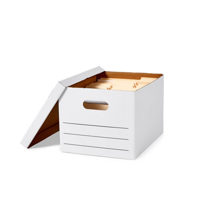 Basic Storage File Boxes With Lid And Handle, Legal/Letter Size, Basic, 20-Pack, White, 16.2"L X 12.5"W X 10.5"H
