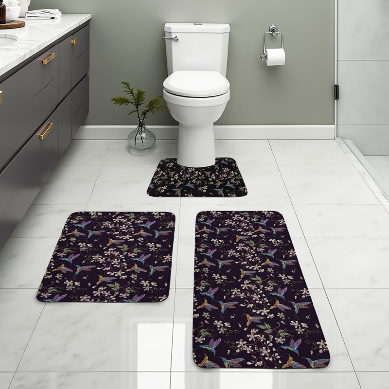 Ensemble de 3 tapis de salle de bain Cherry Blossom multicolore