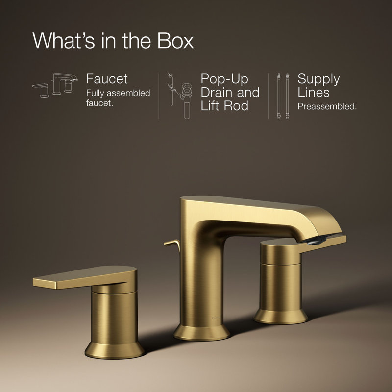 Kohler Hint Widespread Bathroom Faucet with Pop-Up Drain Assembly, 3 Hole 2-Handle Bathroom Sink Faucet, 1.2 gpm