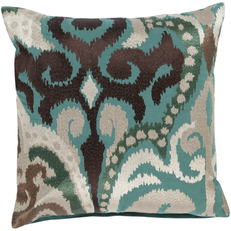 Ara Ikat Reversible Pillow Cover, 18" H x 18" W x 1" D, Green\Brown