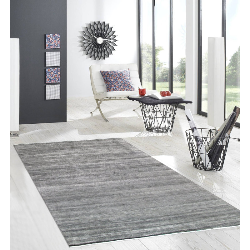 Transitional Hand-Knotted Wool Grey Area Rug 9' 11" X 13' 11", Rectangle 9'11'' X 13'11'', Gray