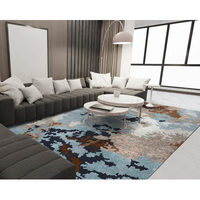 Jamerius Handmade Blue/Multicolor Abstract Wool and Viscose Area Rug