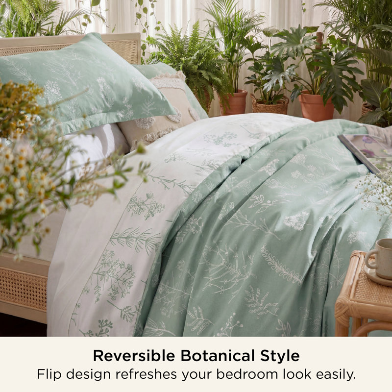 Ensemble d'édredon Literie très grand californien 3 pièces, literie à motif floral botanique vert sauge, édredon doux réversible avec 2 taies décoratives, parfait pour rafraîchir le printemps et décorer votre chambre à coucher