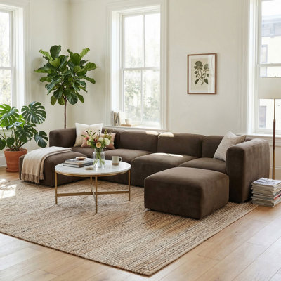 129" Performance Velvet U-Shaped Grand Sectional With Double Chaise Ottomans