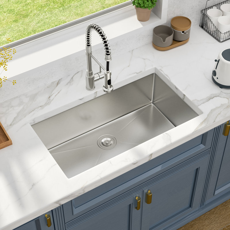 Undermount Single Bowl Stainless Steel Kitchen Sink, 32" H x 19" W x 10" D