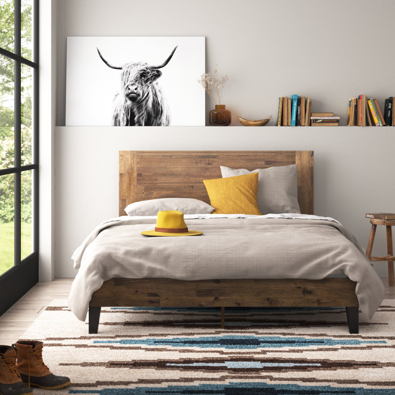 Kira Solid Wood Platform Bed Frame, King, Dark Natural Wood