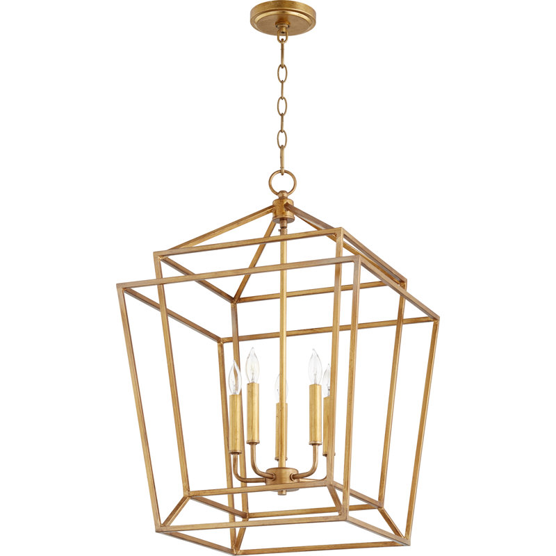Sonnenberg 5 - Light Dimmable Lantern Chandelier, Gold Leaf, 20" H x 21" W x 21" D