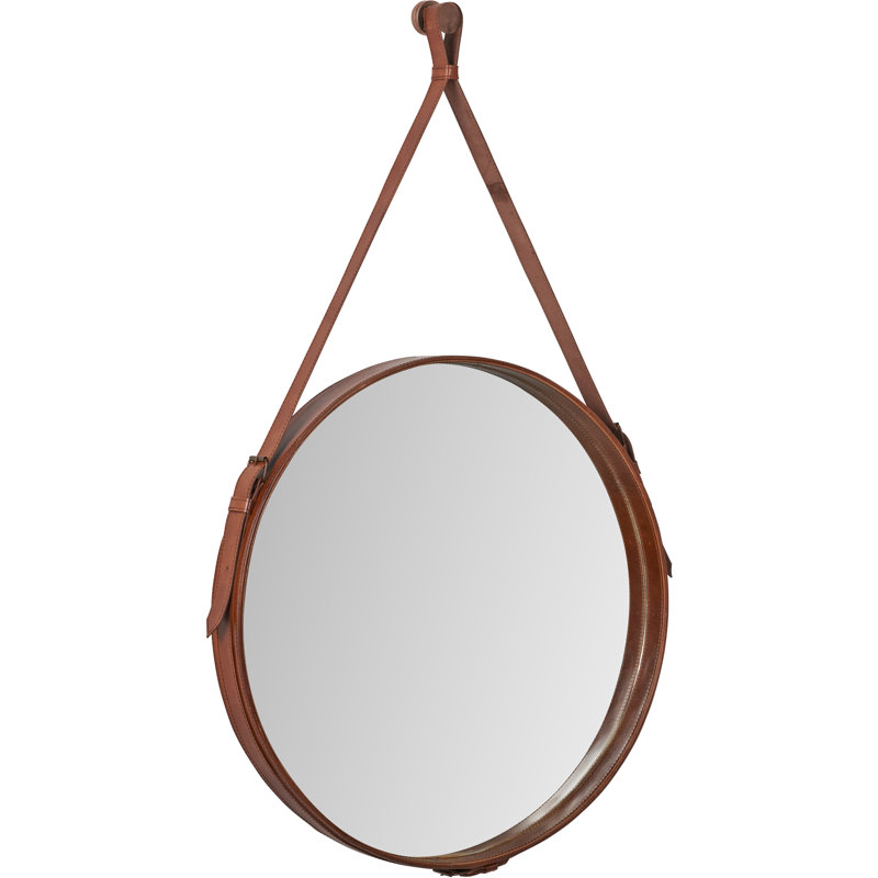 Round Leather Mirror, Brown