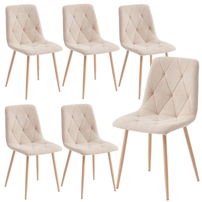 49cm H Linen Upholstered Side Chair in Beige, 6