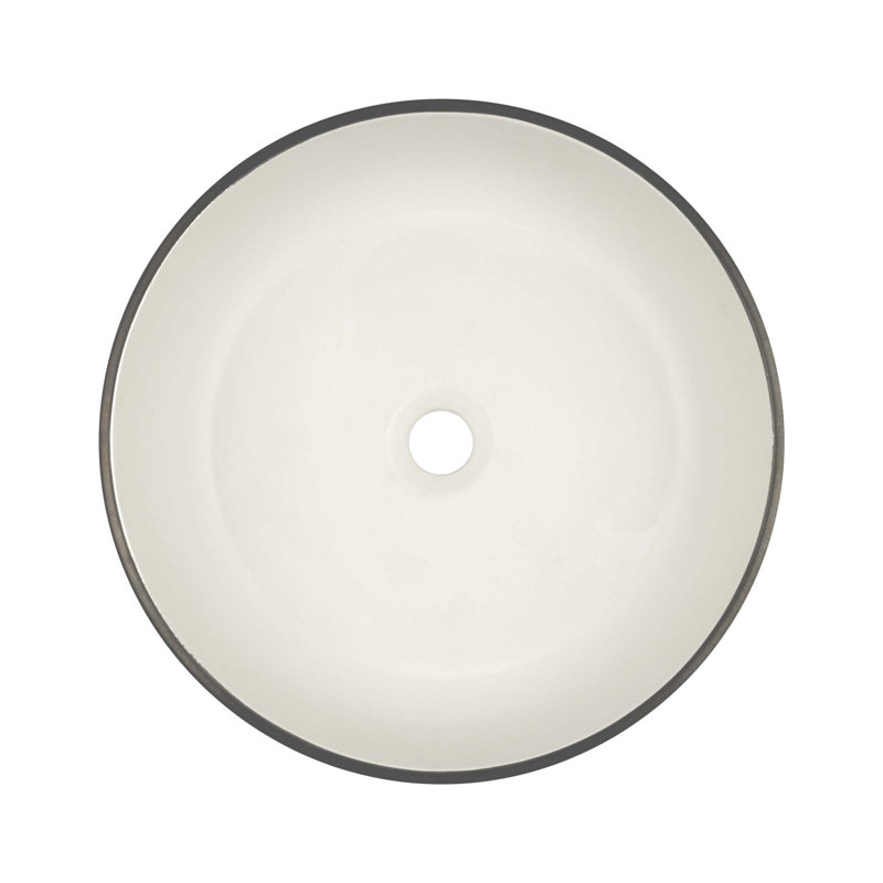 Bliss 16" Round Fireclay Vessel Bathroom Sink, Gunmetal/White