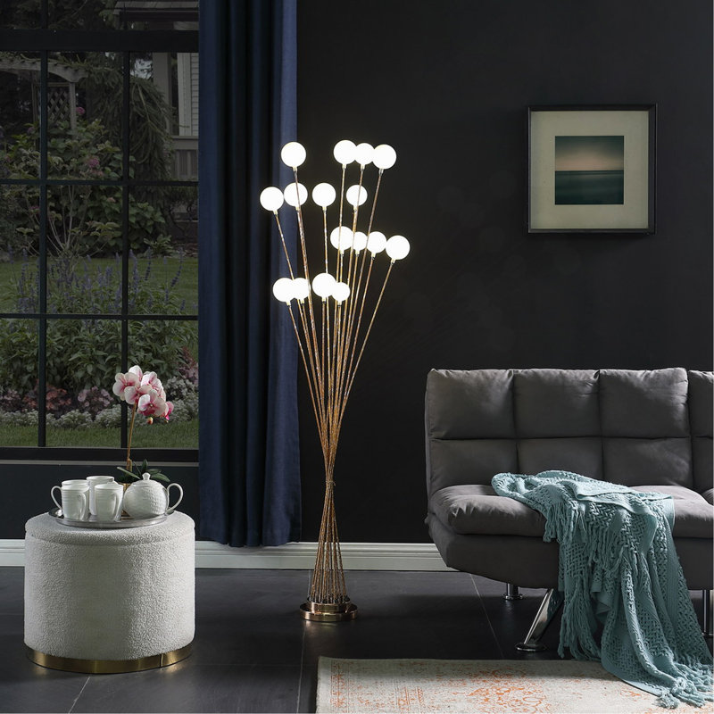 61.5" In 16-Light Acrylic Globe Aluminun Led Chrysanthe Yellow Gold Metal Floor Lamp