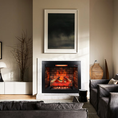 33 Inch Electric Fireplace Insert With Removable Trim - Touch Screen Heating Unit For Home Smokeless Firebox & Crackling Fire Sound Adjustable Flame Brightness Settings 1500W Heat, 5018 /H Warms 400