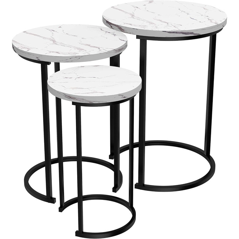 Ensemble de 3 tables gigognes, tables d'appoint rondes en faux marbre pour salon, chambre à coucher ou bureau personnel, ensemble de tables de bout modernes