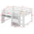 Full Size Low Loft Bed With Built-In Desk, Loft Bed With Storage Cabinets And Open Bookcase, Whiteboard For Graffiti-749839887