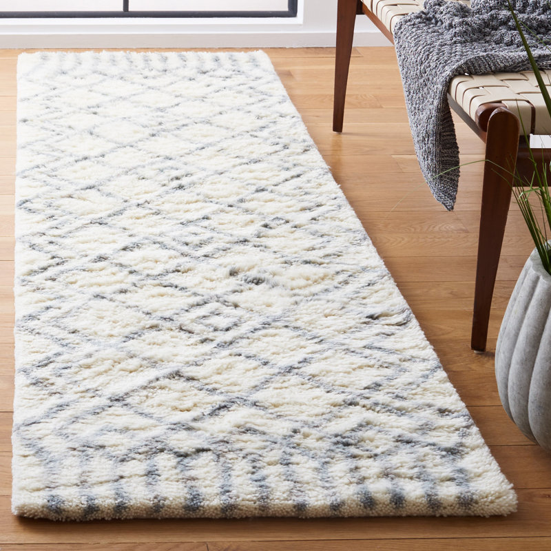 Tapis en laine / coton touffeté à la main Derron Nz ivoire / bleu, Tapis de couloir 2 pi 3 po x 8 pi