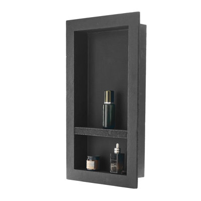 Niche de douche, niche murale encastrée 16 po x 28 po x 4 po avec tablette de séparation mobile, rangement moderne pour savon et shampooing, coins carrés, conception étanche et étanche, noir pour douche de salle de bain