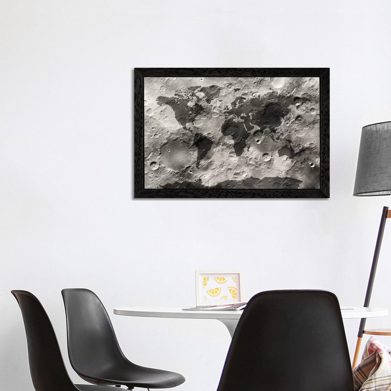 World Map On The Moon's Surface by Michael Tompsett - Print on Canvas, 101.6 cm H x 66.04 cm W, Black Framed