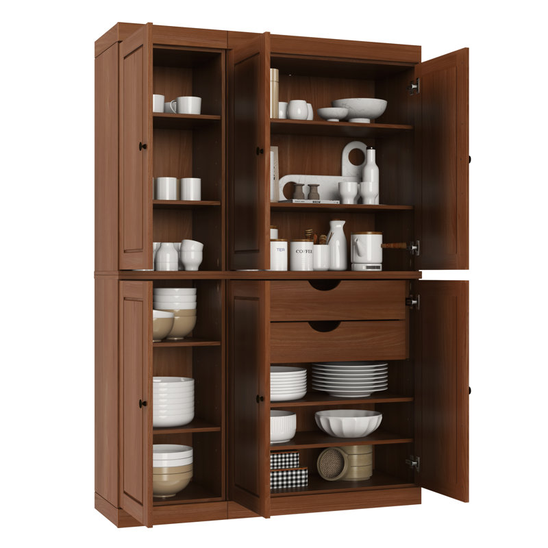 Niculae 100% Solid Wood Tall Kitchen Pantry Cabinet with Doors & 2 Drawers, Adjustable Shelves, Modular Kitchen Storage Cabinet, 48.5" W x 71.5" H