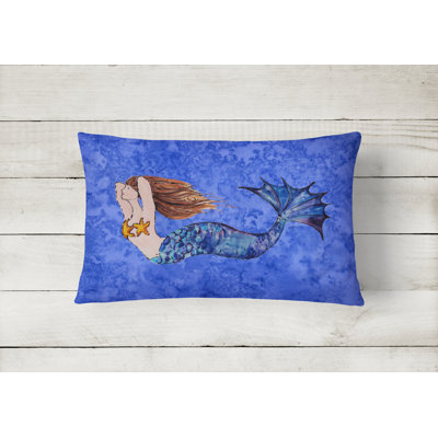 Brunette Mermaid Indoor/Outdoor Throw Pillow