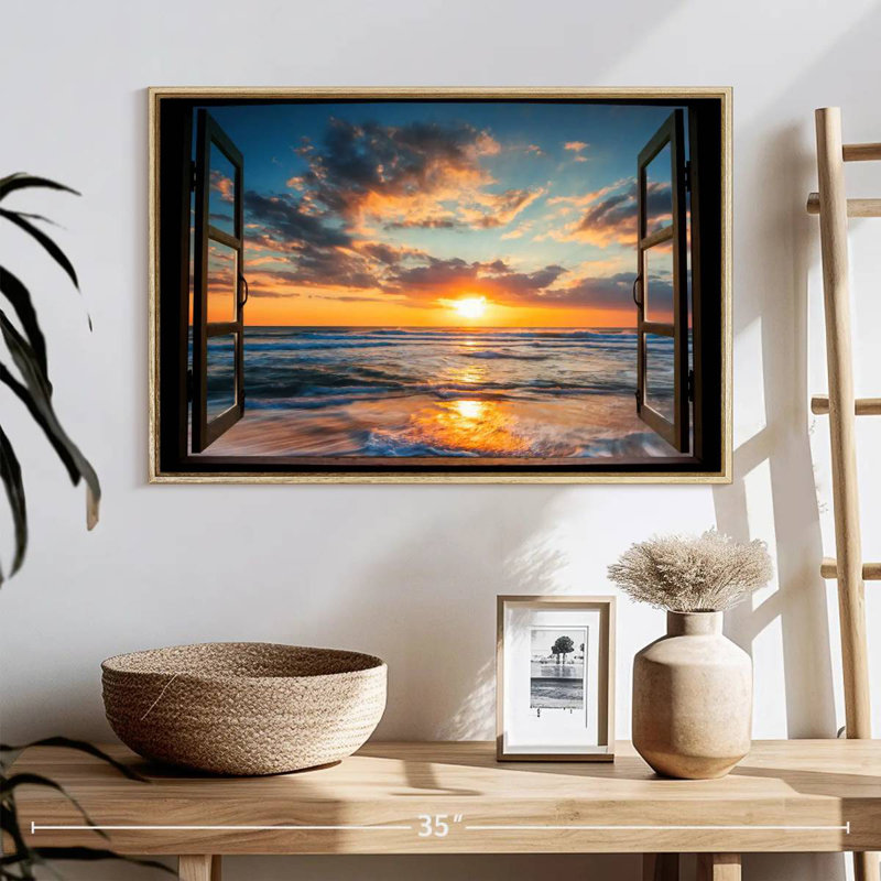 Fenêtre sur le Marcum du Pacifique, 25 po x 17 po, Cadre flottant en bois naturel
