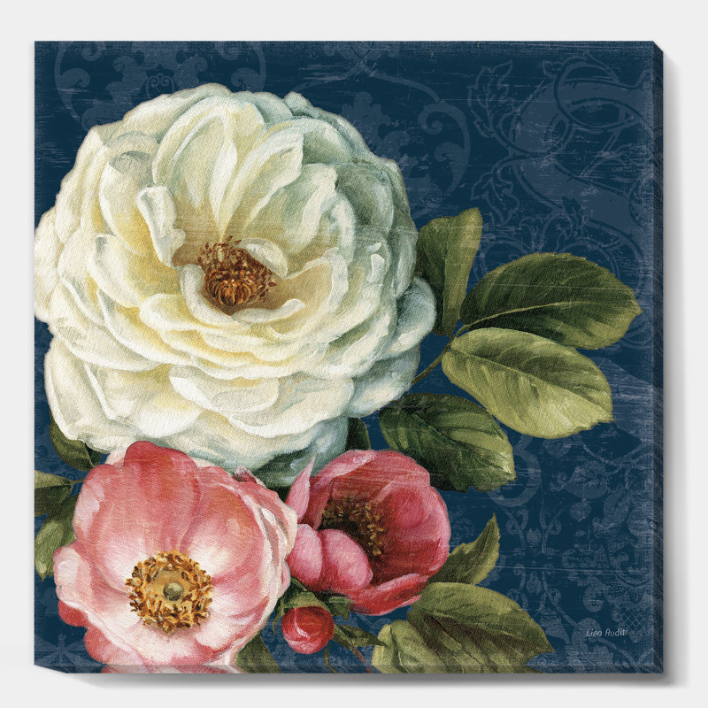 «White and Pink Damask Rose Flowers», reproduction d'art sur toile tendue, H 16 po x l 16 po x P 1 po