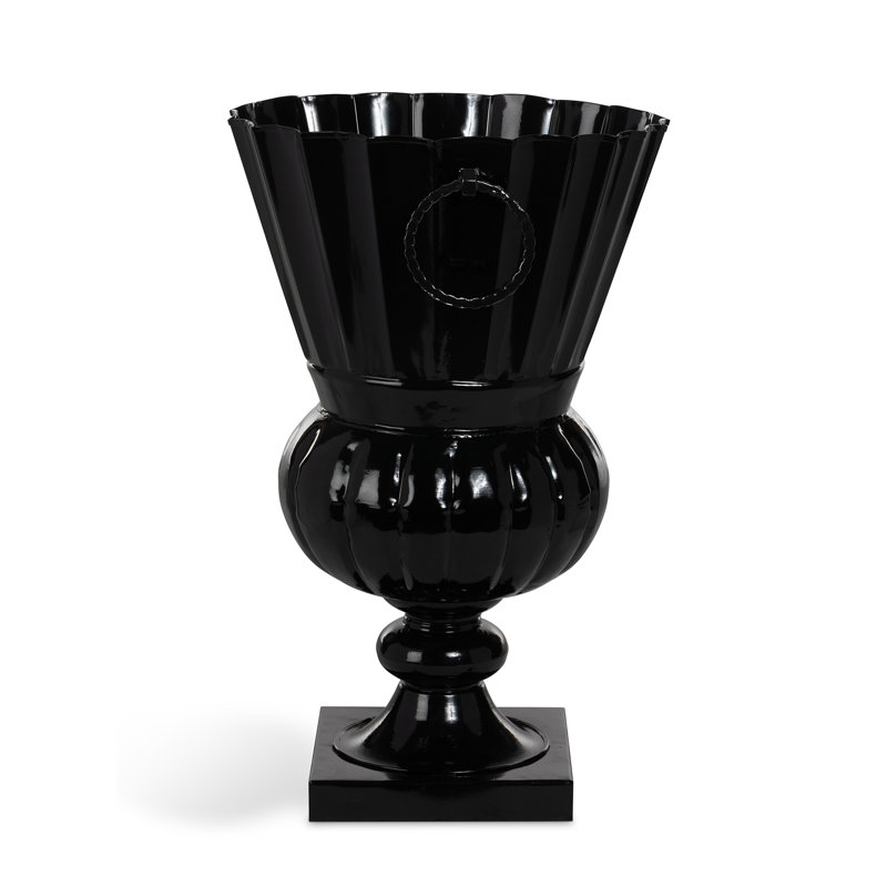 Atlas Outdoor Urn, Small, White Hydrangea, Large, Jet Black