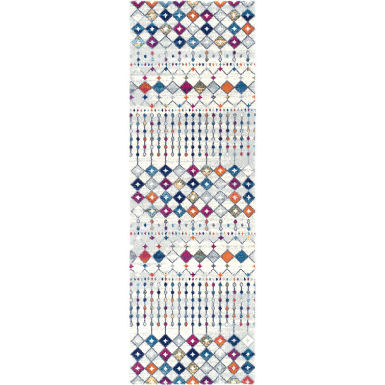 Clair Moroccan Power Loom Performance Ivory, Beige, Gray, Blue, Orange, and Magenta Rug