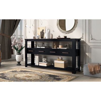 U_style 62.2" contemporary sofa table, versatile console with 4 drawers & 2 shelves, perfect for living room storage & display