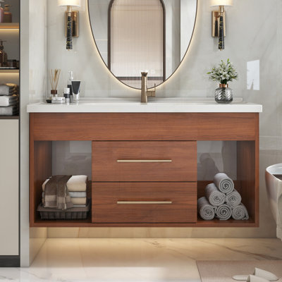 Mid-Century Modern Single Bathroom Vanity With Integrated Ceramic Undermount Sink, Perfect For Compact And Stylish Spaces.