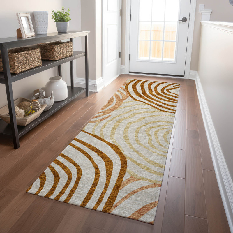 Premium Machine Washable Prisco Terracotta Rug, Runner 2'3" x 7'6"