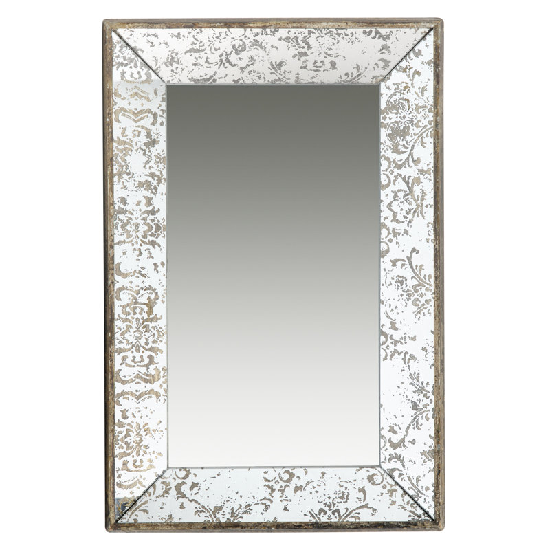 Miroir rectangulaire antique argenté 24 "x 15" avec rehaussement floral, plateau suspendu et miroir pour décoration intérieure