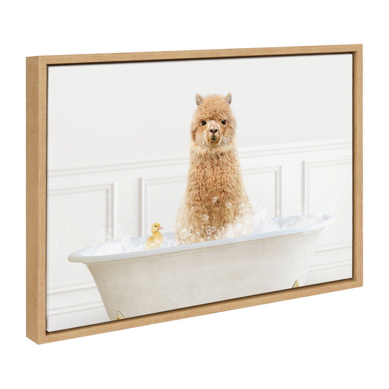 Sylvie Alpaca In Bubble Bath Neutral Style Framed Canvas by Amy Peterson Art Studio 18x24 Natural