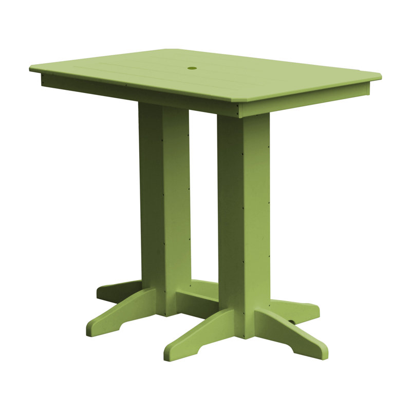 Nettie Rectangular Outdoor Bar Table With Umbrella Hole , in. W 33'' in. D, Lime Green, 33" W x 48" L x 42" H