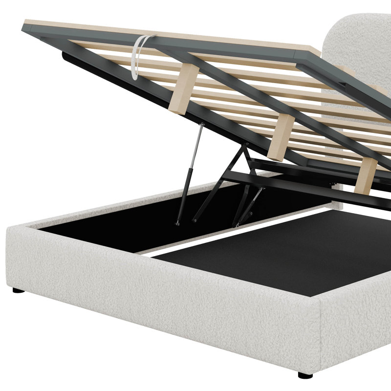 Lit plateforme tapissier Teddy, Blanc, Grand