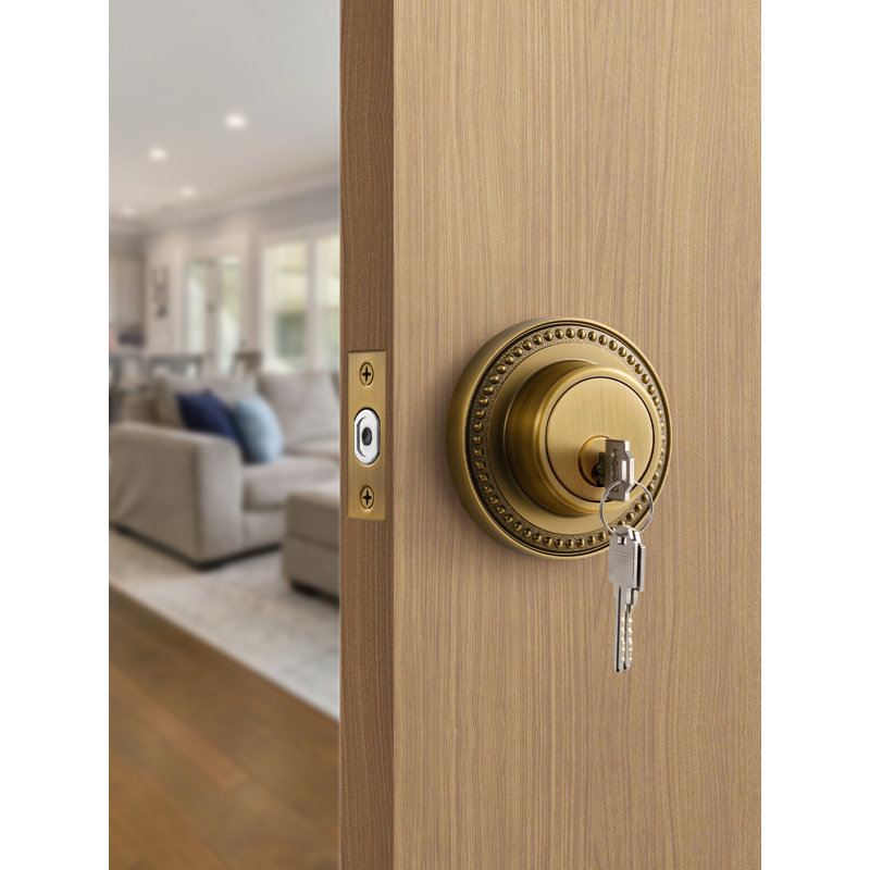 SORWDUERM Verrou de porte d'entrée intérieure/extérieure en laiton antique avec serrure simple cylindre en bronze et clé incluse (1 pièce)
