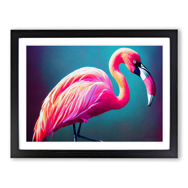 Effervescent Flamingo - Single Picture Frame Painting, Black, 46cm H x 64cm W x 2cm D