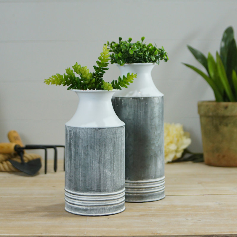 VIP Metal 12 in. Gray Antique Milk Canisters Set of 2