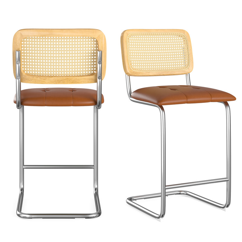 Baur Upholstered Counter Stool with Metal Frame, Silver, Brown, Counter Stool (26" Seat Height)