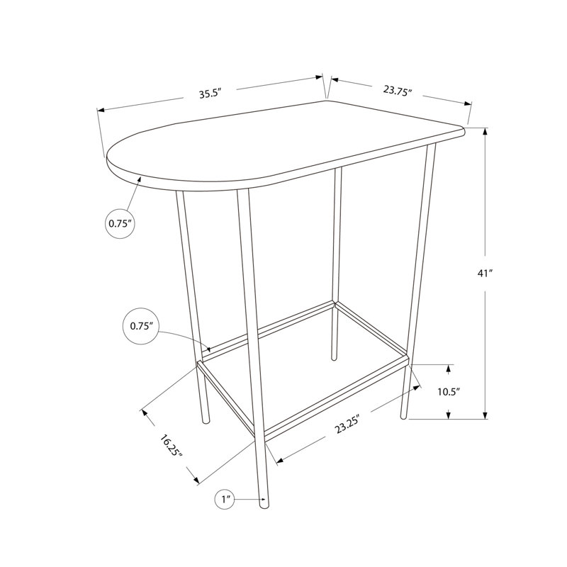 Table de bar rectangulaire 36 po, surface en stratifié blanc, structure en métal, style moderne pour pub de cuisine avec base