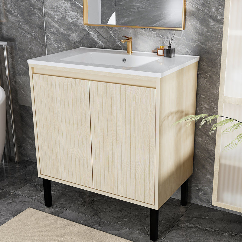 Armoire de salle de bain en bois avec tablette de rangement